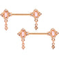 14G Faux Opal Rose Gold Tone Art Deco Barbell Nipple Ring Set