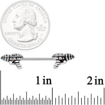 14G 9/16 Aurora Gem Mystery Ray Gun Barbell Nipple Ring Set