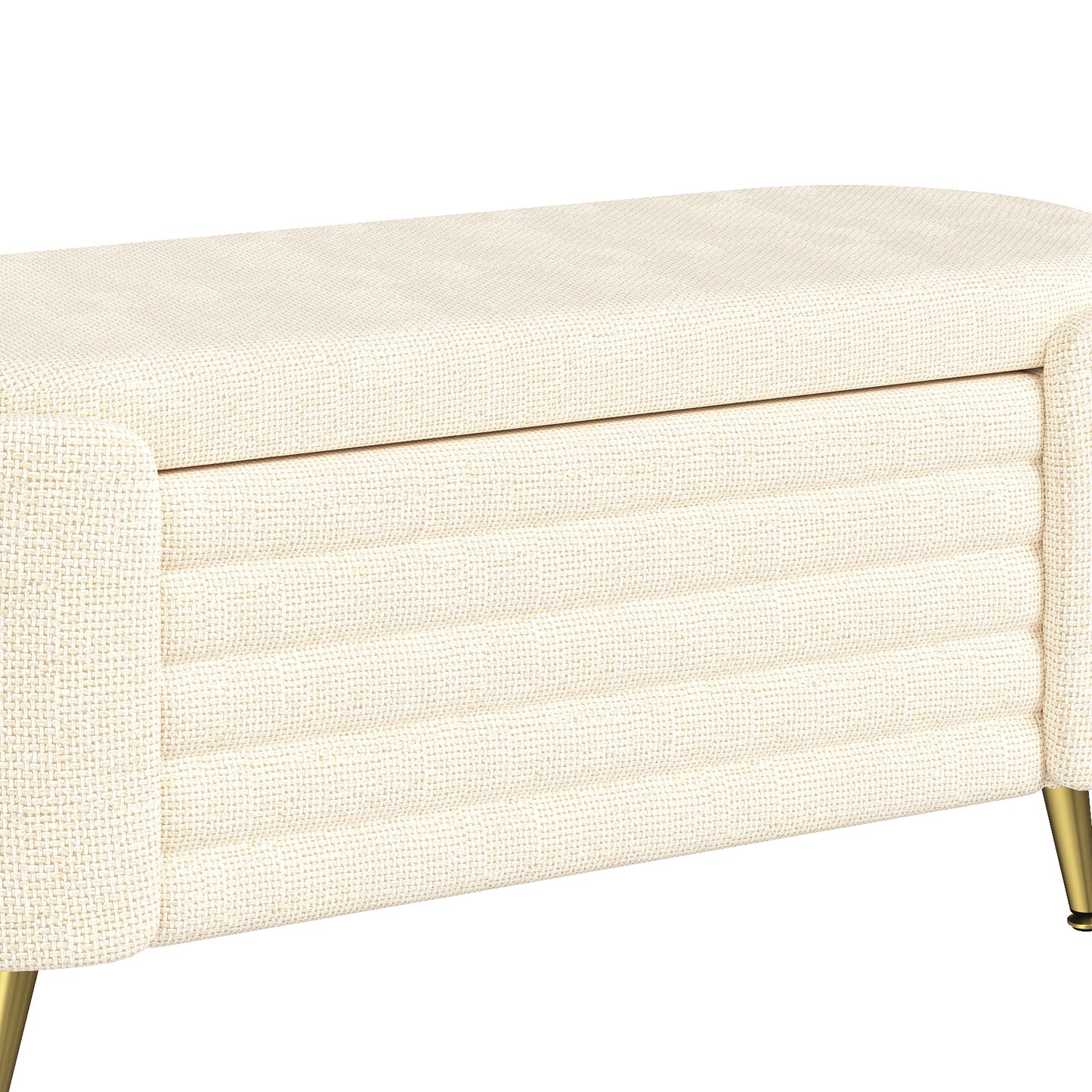 Storage Ottoman Oval Chenille Beige Metal Legs Hidden Storage 44.9x18x18 In