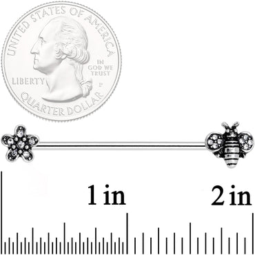 14G Clear Gem Bee Flower Industrial Barbell 38mm