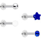 16G 3/8 Blue Gem Star Glow Internally Threaded Labret Set of 4