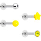 16G 3/8 Yellow Gem Star Glow Internally Threaded Labret Set of 4