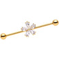 14G Clear CZ Gem Gold Tone Perfect Petals Flower Industrial Barbell 38mm