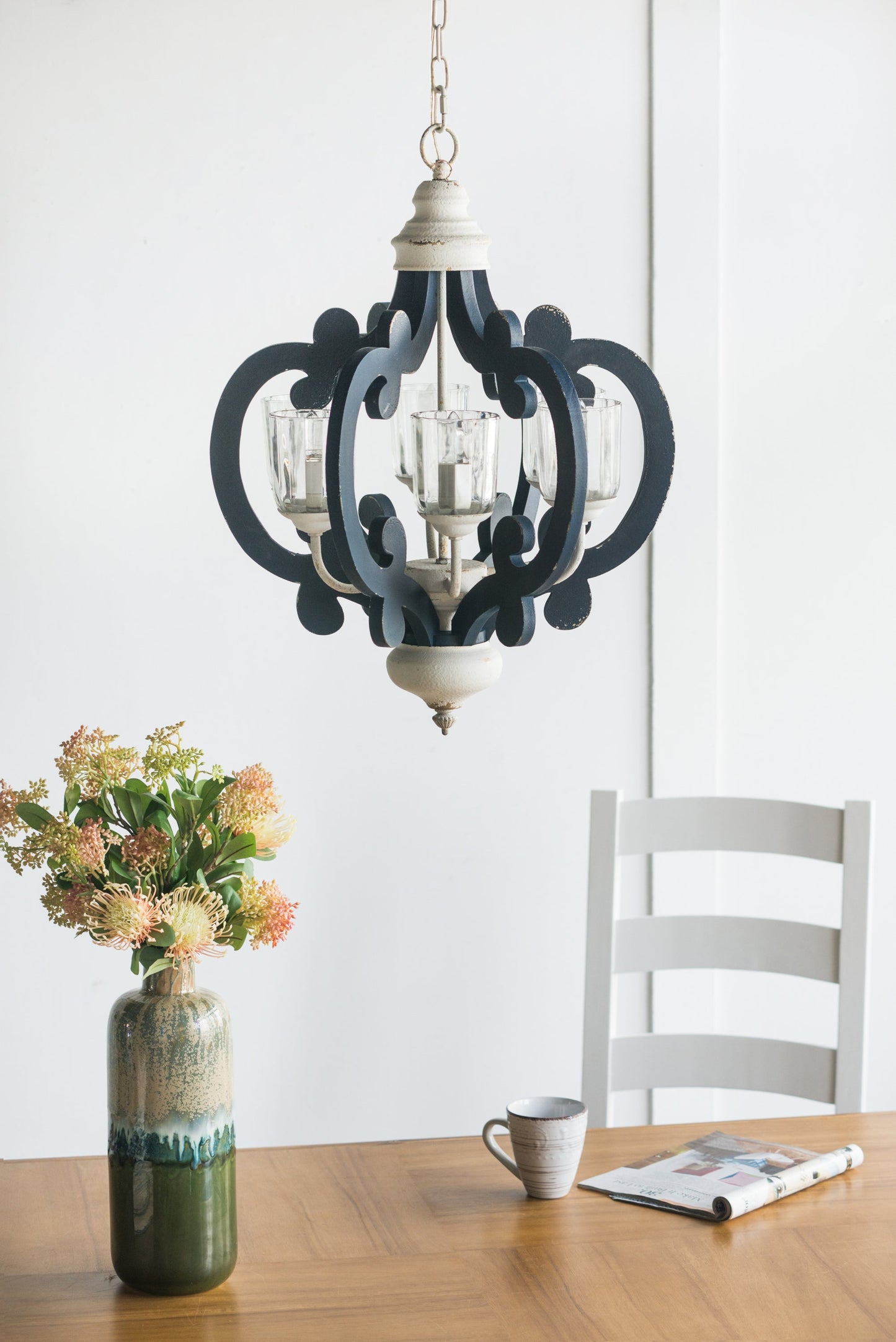 Wood Chandelier 6-Light Farmhouse Natural Wood Pendant Kitchen Dining