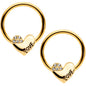 14G 1/2 Clear Gem Golden Love Heart Captive Nipple Ring Set