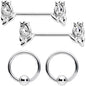 14G 7/16 1/2 Clear Gem Flowers BCR Barbell Nipple Ring Set of 4