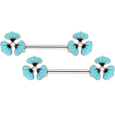 14G Clear Gem Blue Flower Horseshoe Barbell Nipple Ring Set of 4