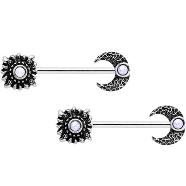 14G 9/16 Clear Gem Sun Moon Horseshoe Barbell Nipple Ring Set