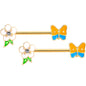 14G Gold Tone Spring Butterfly Flower Barbell Nipple Ring Set