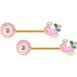 14G 9/16 Gold Tone Pink Bird Flower Barbell Nipple Ring Set
