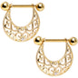 14G 9/16 Clear CZ Gem Gold Tone Abstract Heart Nipple Shield Set