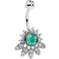 Clear CZ Gem Green Faux Opal Diadem Belly Ring