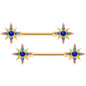 14G 9/16 Aqua Green Gem Gold Tone Star Barbell Nipple Ring Set