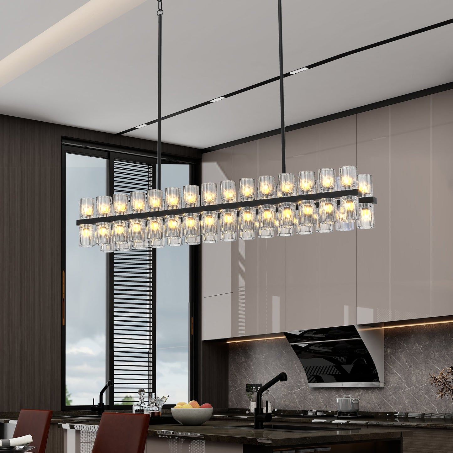 Chandelier Crystal Rectangle Black Frame K9 Crystals Luxurious 54 In