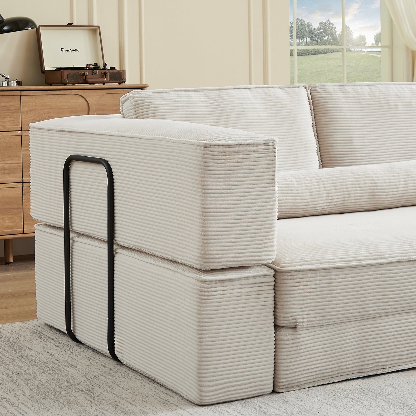 Sectional Sofa Modular Suede Khaki 4 Seat Deep Seat Configurable