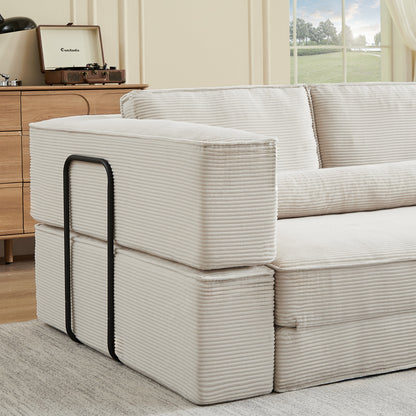 Sectional Sofa Modular Suede Khaki 4 Seat Deep Seat Configurable