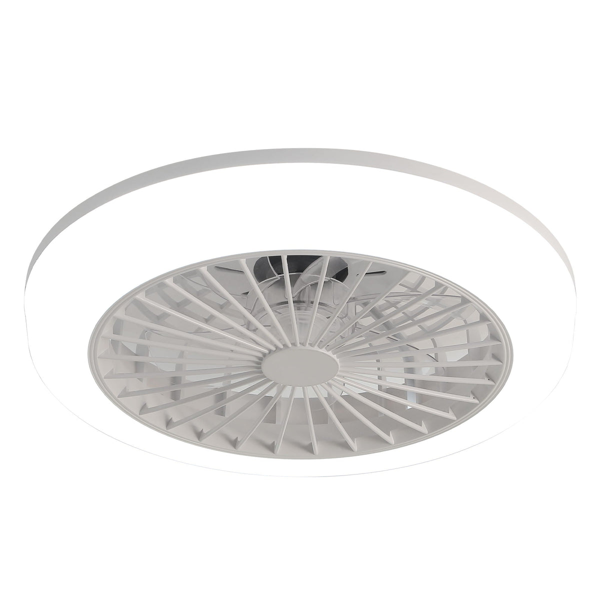 Enclosed Ceiling Fan With Light And Remote, Flush Mount Bladeless Low Profile - White