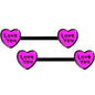14G 5/8 Black Pink Heart Love You Barbell Nipple Ring Set