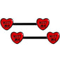 14G 5/8 Black Red Heart Kiss Me Barbell Nipple Ring Set