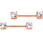 14G 9/16 Clear CZ Gem Rose Gold Tone Nipple Barbell Set