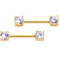 14G 9/16 Clear CZ Gem Gold Tone Barbell Nipple Ring Set