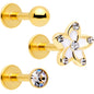 16G 5/16 Clear Gem Gold Tone White Flower Labret Set of 3