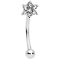 16G 3/8 Clear Gem Six Petal Flower Curved Eyebrow Ring
