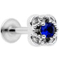 16G 5/16 Blue CZ Gem Square Cross Labret Monroe Tragus