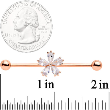 14G Clear CZ Gem Rose Gold Tone Petal Industrial Barbell 38mm