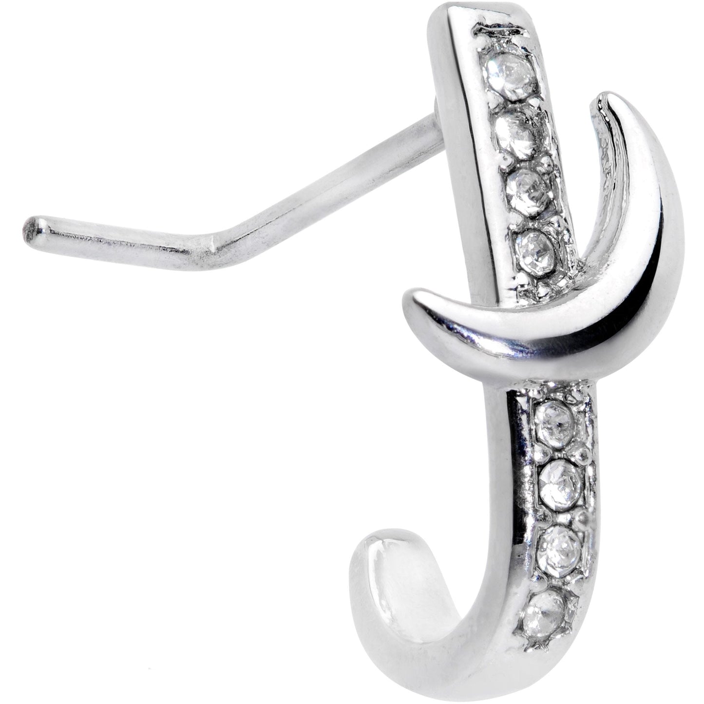 20G 3/16 Clear CZ Gem Sliver Moon Faux Hoop L Shaped Nose Ring