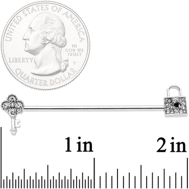 14G Clear Gem Under Lock and Key Industrial Barbell 38mm