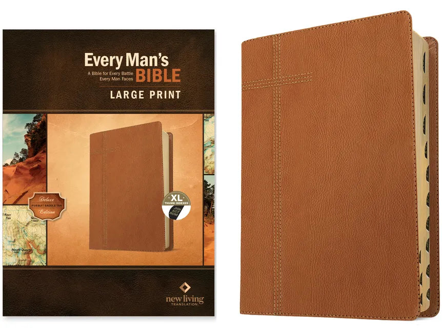 Every Man's Bible Nlt, Large Print (Leatherlike, Pursuit Saddle Tan, Indexed) - Imitation Leather