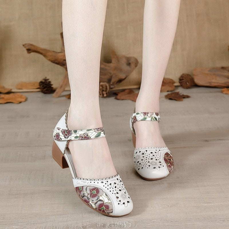 Rome Embroidered Hollow-Out Retro Casual Womens Shoes