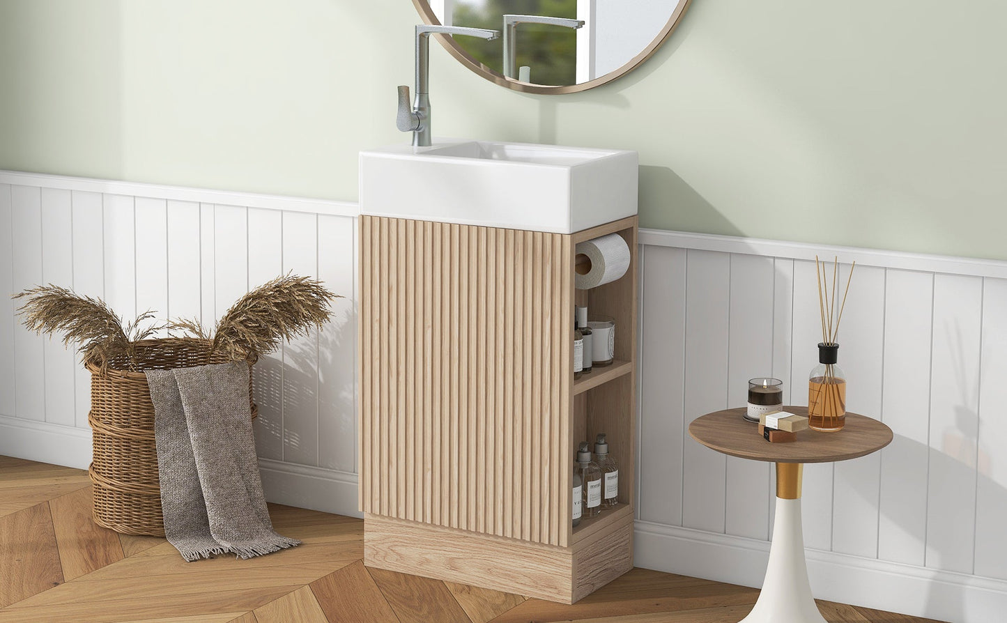 18.6' Bathroom Vanity with Sink, Bathroom Vanity Cabinet with Two-tier Shelf,...