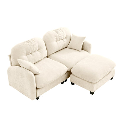 Sectional Sofa L-Shape Modular Chenille Beige Cloud Style with Ottoman