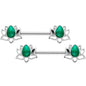 14G 9/16 Green Faux Opal Lotus Flower Barbell Nipple Ring Set