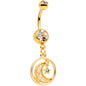 Clear Gem Gold Tone Crescent Moon Hanging Star Dangle Belly Ring