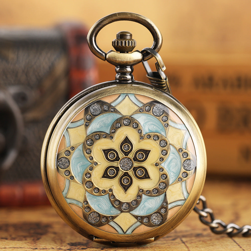 Green Epoxy Flower Manual Mechanical Pocket Watch