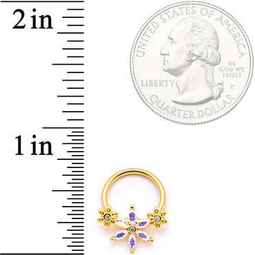 16G 3/8 Aurora CZ Gem Gold Tone Flower BCR Captive Ring