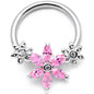 16G 3/8 Pink CZ Gem Flower BCR Captive Ring