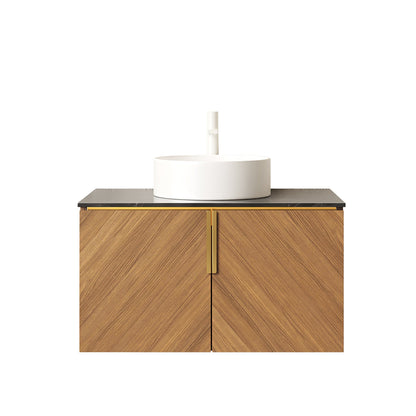 30' Bathroom Vanity with Sink, Wall-Mounted Plywood Cabinet Black Sintered Stone Top