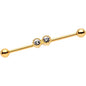 14G Clear Gem Gold Tone Double Drama Industrial Barbell 38mm