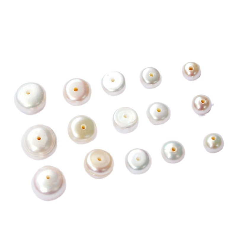 Half-hole Aurora-colored Natural Freshwater Flat-round White Pearls