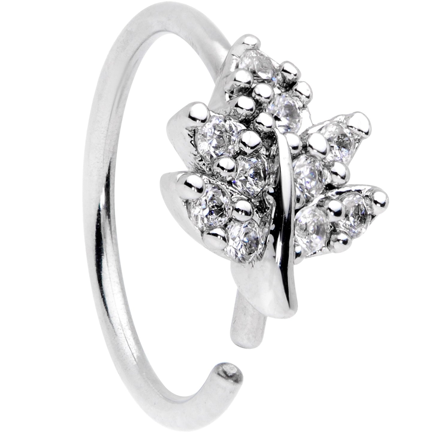 20G 5/16 Clear CZ Gem Maple Leaf Nose Hoop