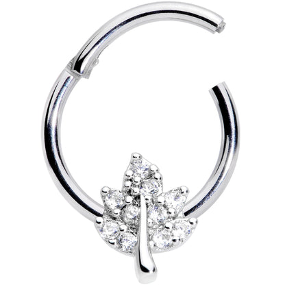 16G 3/8 Clear CZ Gem Maple Leaf Hinged Segment Ring