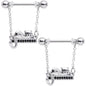 14G 5/8 Black Gem Nap Cat Dangle Nipple Ring Set