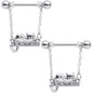 14G 5/8 Clear Gem Nap Cat Dangle Nipple Ring Set