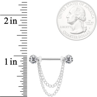 14G Clear Gem End Chain Dangle Nipple Ring Set