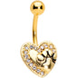 Clear Gem Gold Tone Dog Paw Print Heart Puppy Love Belly Ring