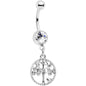 Clear Gem Love Tree of Life Dangle Belly Ring